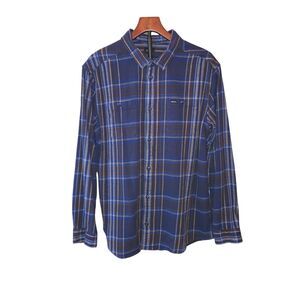 RVCA Ludlow Regular Fit Long Sleeve Button Front Blue Flannel Shirt Size XL